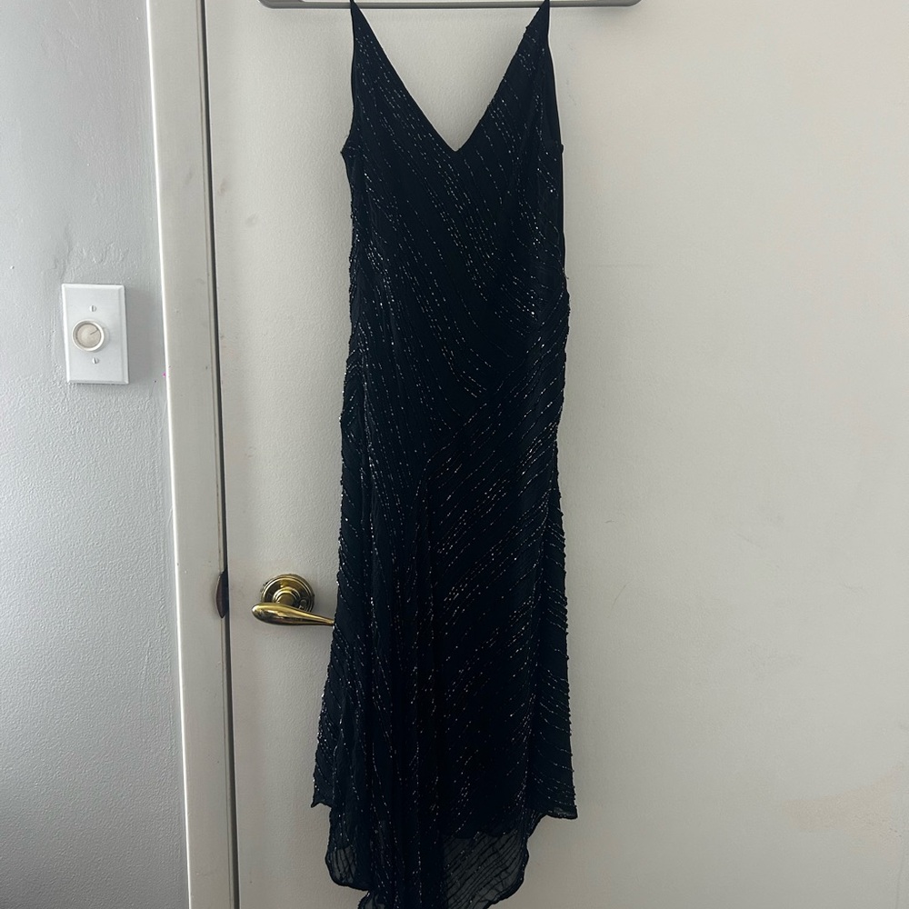 Ann Taylor Black and Gold Asymmetrical Dress